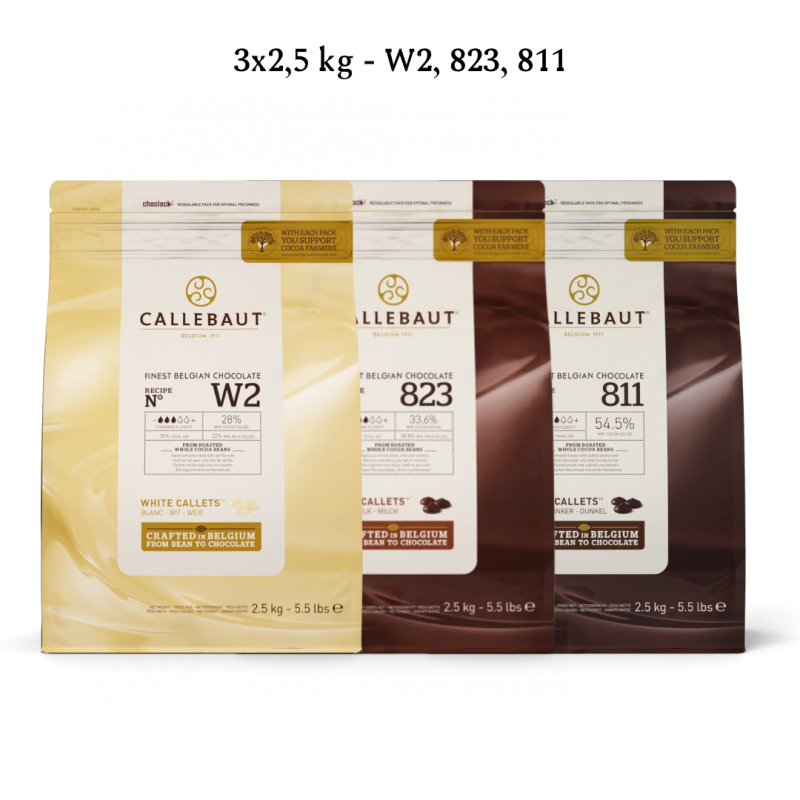 Callebaut Chokolade Callets 3x2,5 kg - Lys, Mørk & Hvid