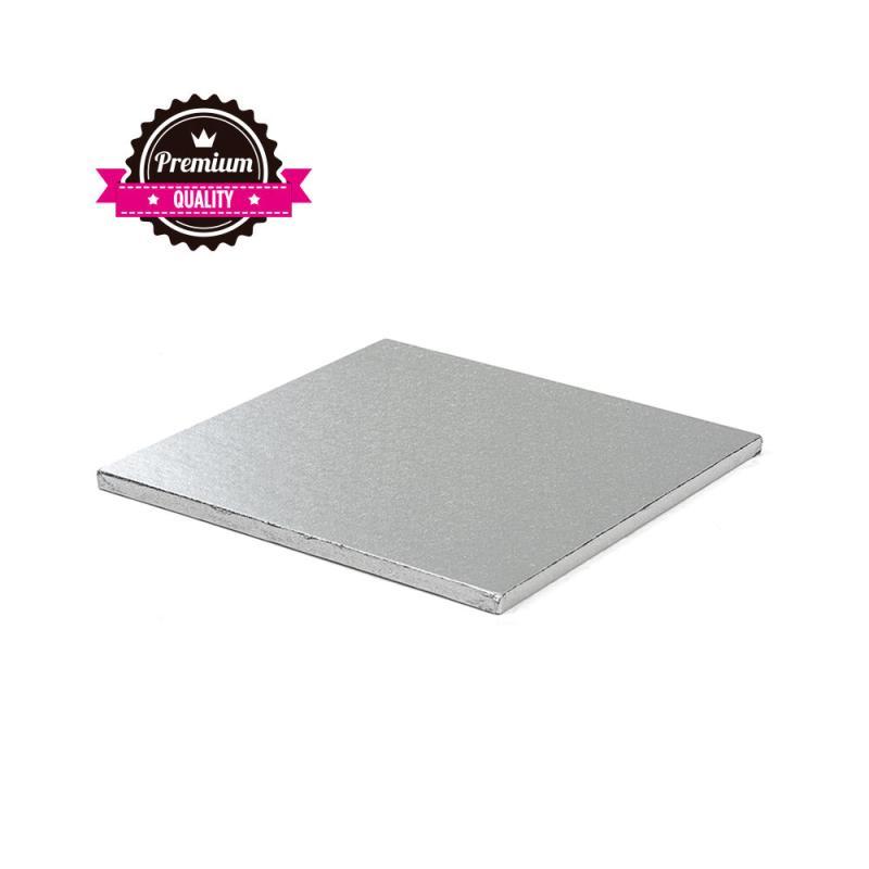 Premium Kageplade i Sølv - 35 cm Kvadratisk, Tykt Design