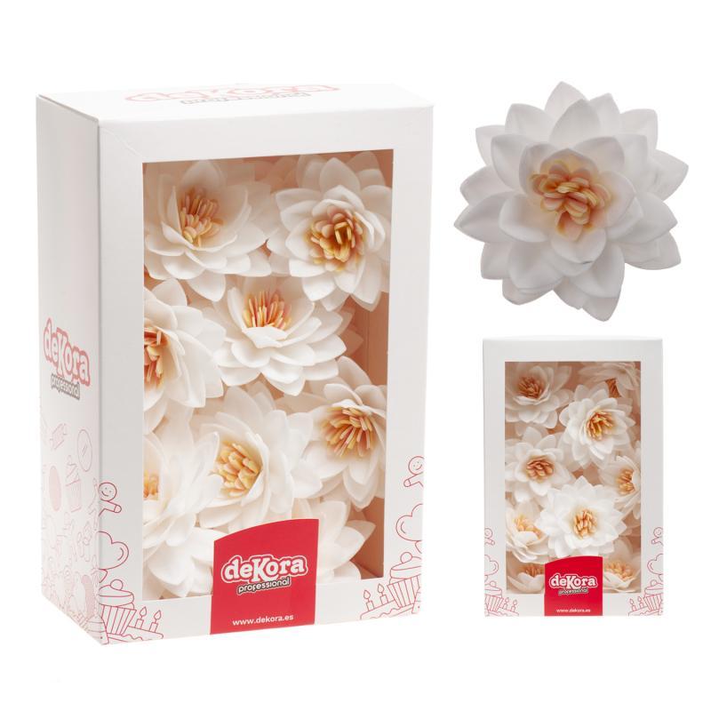Spiseligt Vaffelpapir med Hvide Lotusblomster - 15 Stk