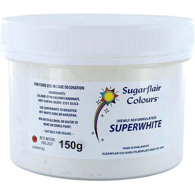Sugarflair Super White Pulverfarve 150g - Tilbage til bagekunst!
