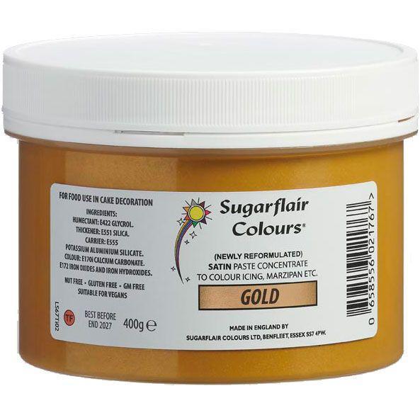 Sugarflair Satin Pastafarve Guld 400g – Ideel til Bagning!