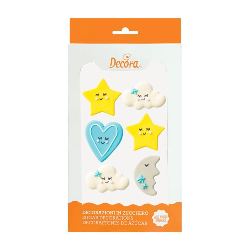 Sukkerdekorationer til Babydreng – 6 Stk Festligt Pynt