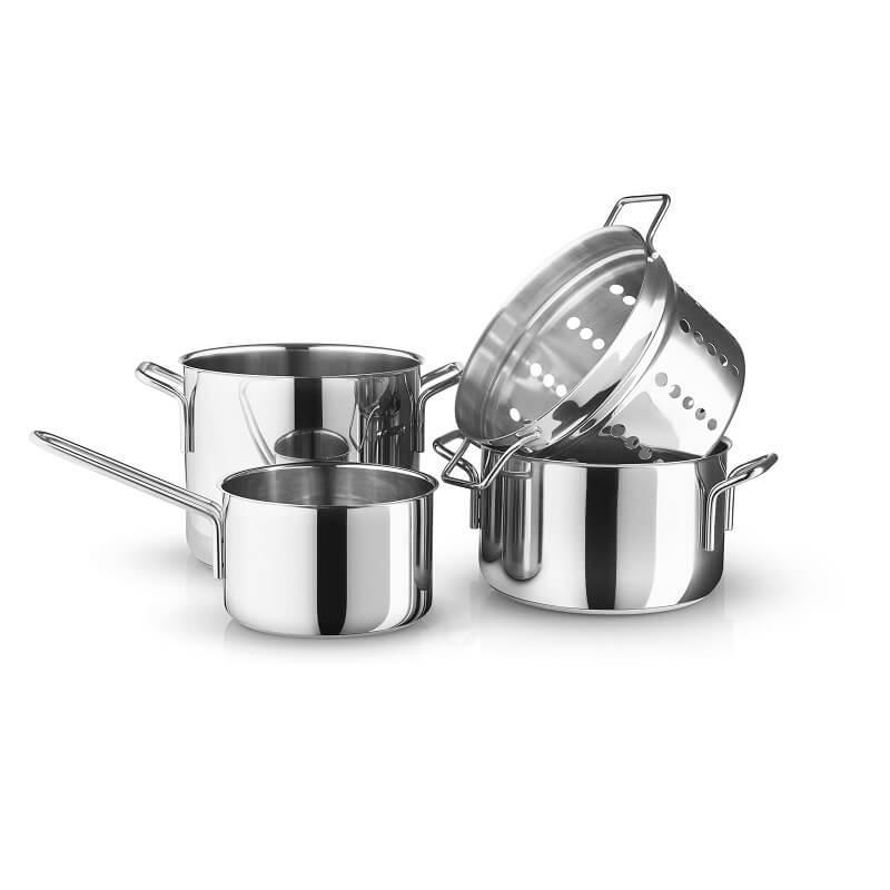 Eva Trio Grydesæt i Genanvendt Stål med Pastaindsats 4 Dele