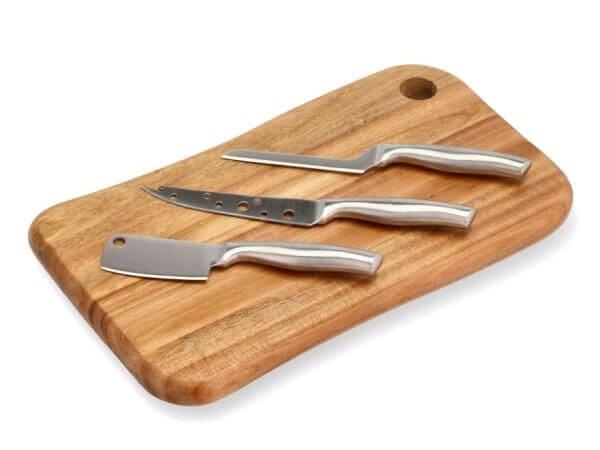 Holm Ostebræt med 3 Knive i Rustfrit Stål og Akacietræ