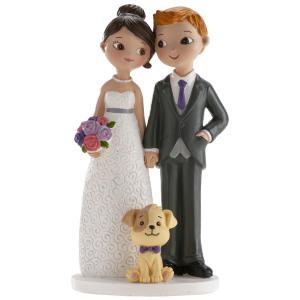 Håndmalet Bryllupsfigur med Hund - Unik Topfigur til Kagen