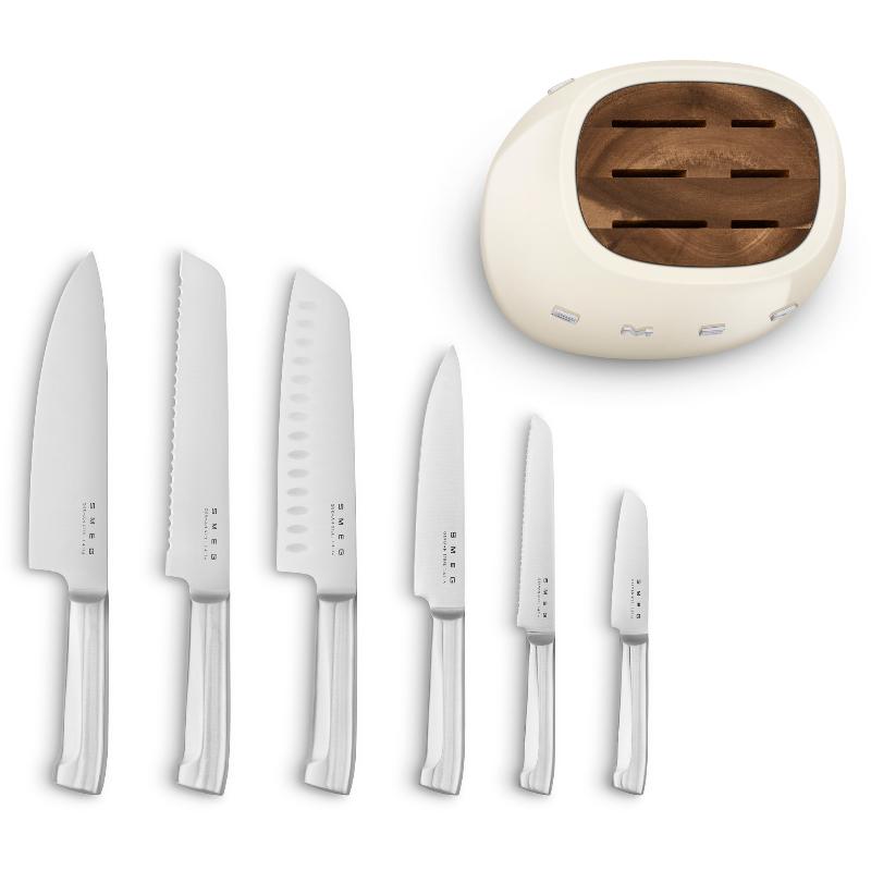 Smeg Knivblok med 6 Knive - Elegant Creme Design