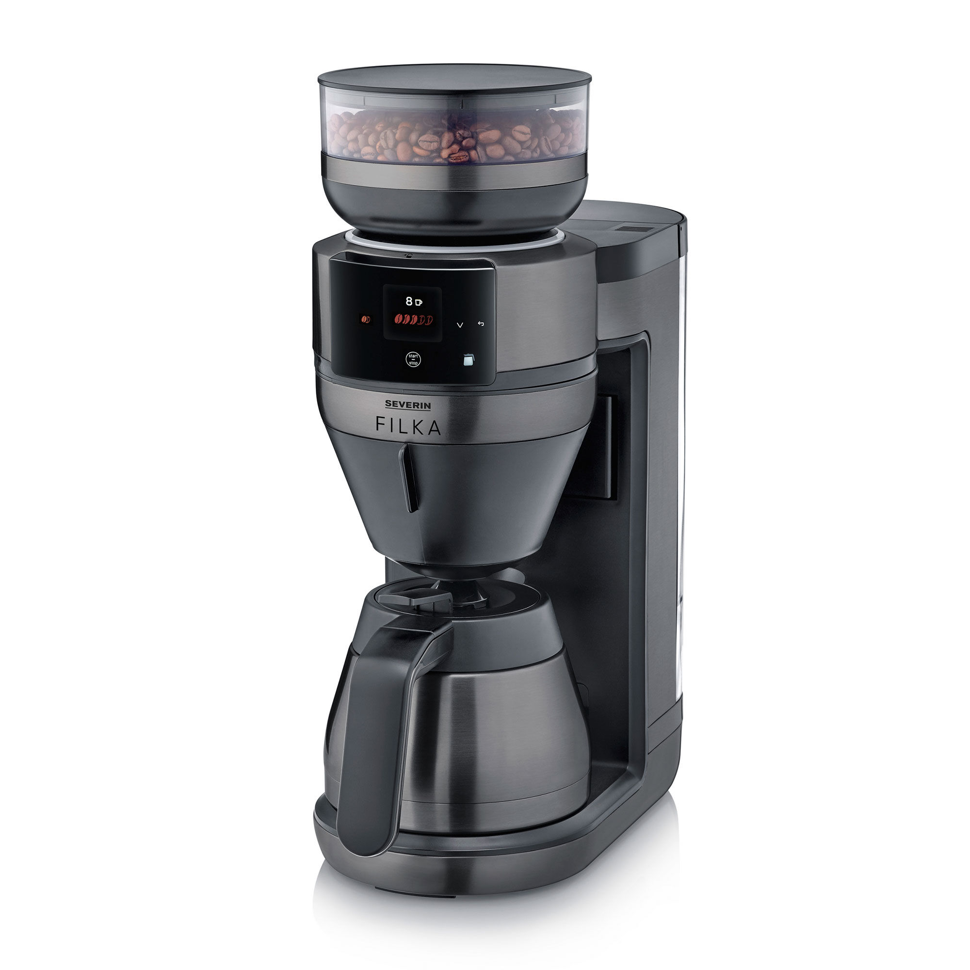 Severin Filka Kaffemaskine Med Termokande  Mørk Metalfinish