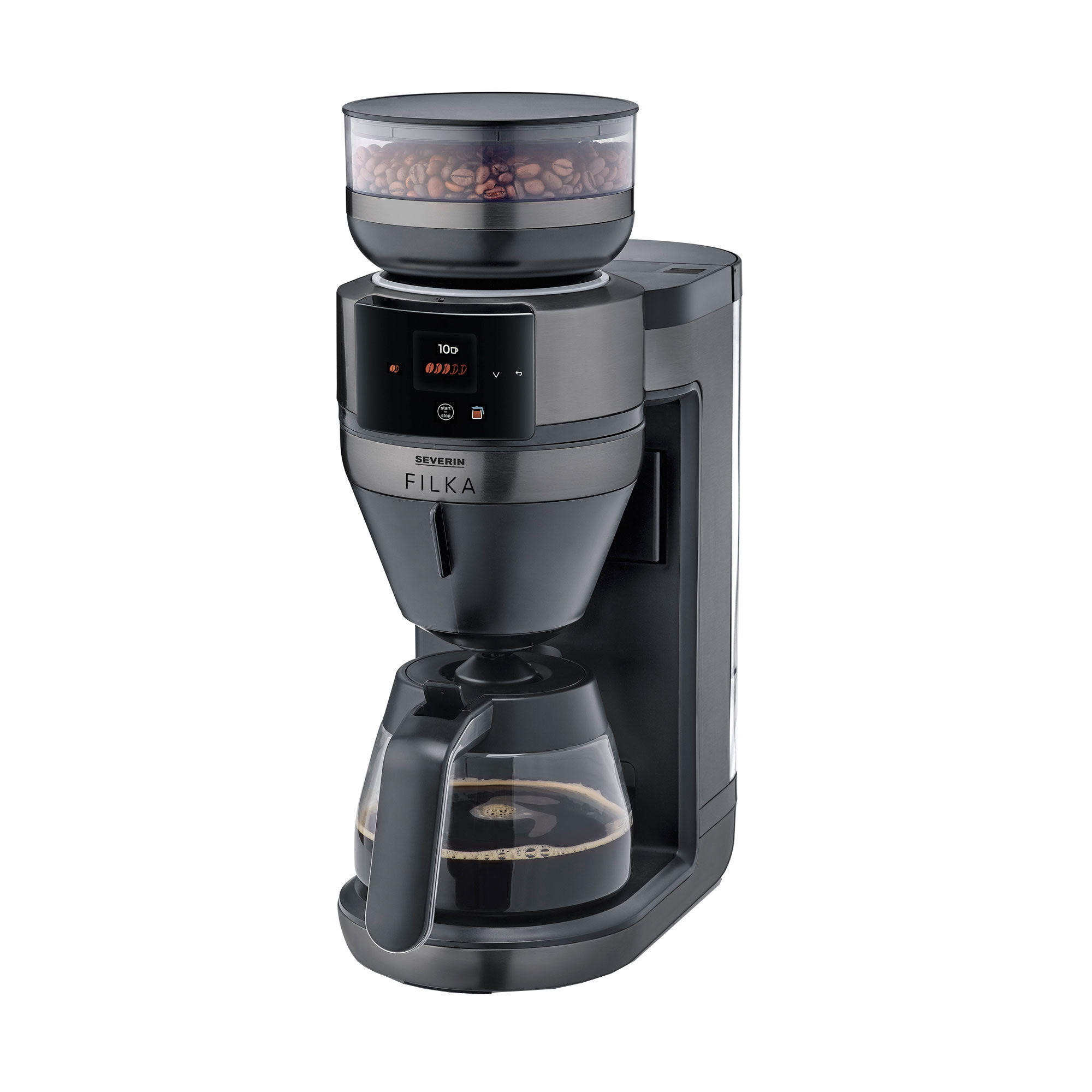 Severin Filka Kaffemaskine Med Glaskande  Mørk Metalfinish